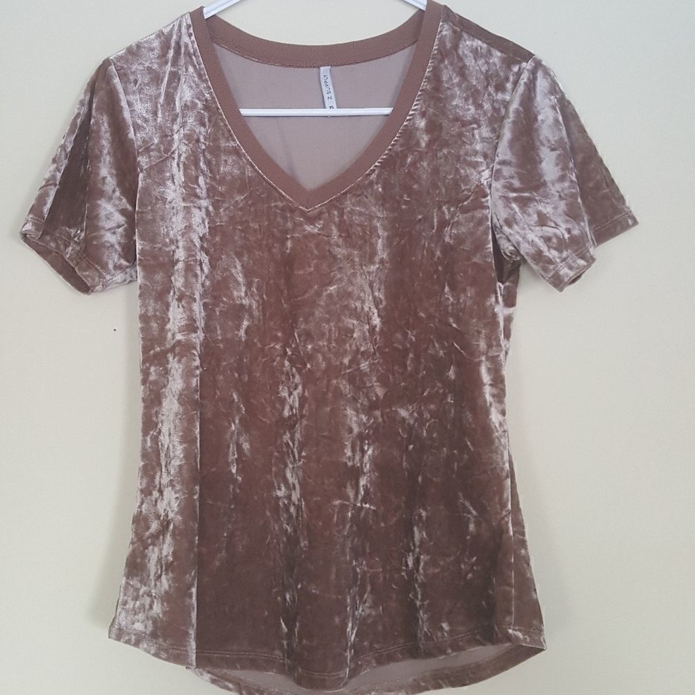 Z‎ Supply The Crushed Velour Rose Gold Vneck Short Sleeve Top Size XS